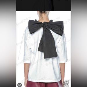 REDValentino Bow-Detailed Short Sleeve Cotton Top